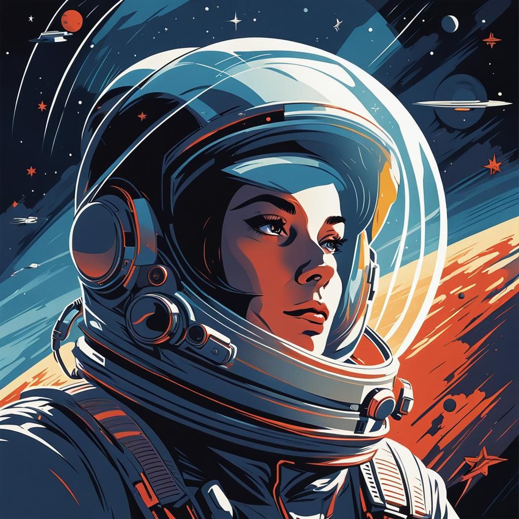 Soviet Era Astronaut Poster in Pop Art Style