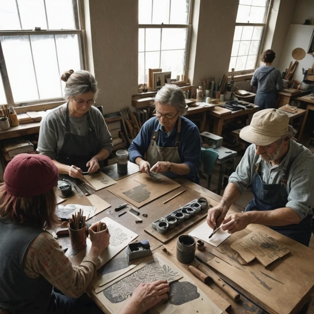 Cozy Linocut Workshop with Textured Ink and Tools