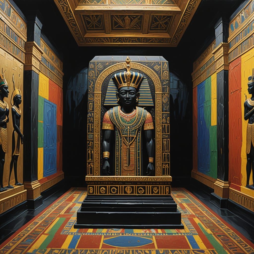 Nubian Queen Sarcophagus in Gouache Painting Style