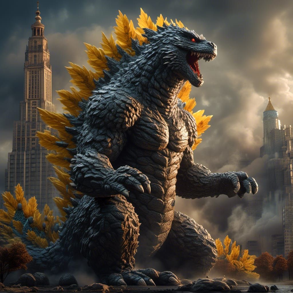 Ukrainian Folklore Godzilla: Dramatic Maximalist Image