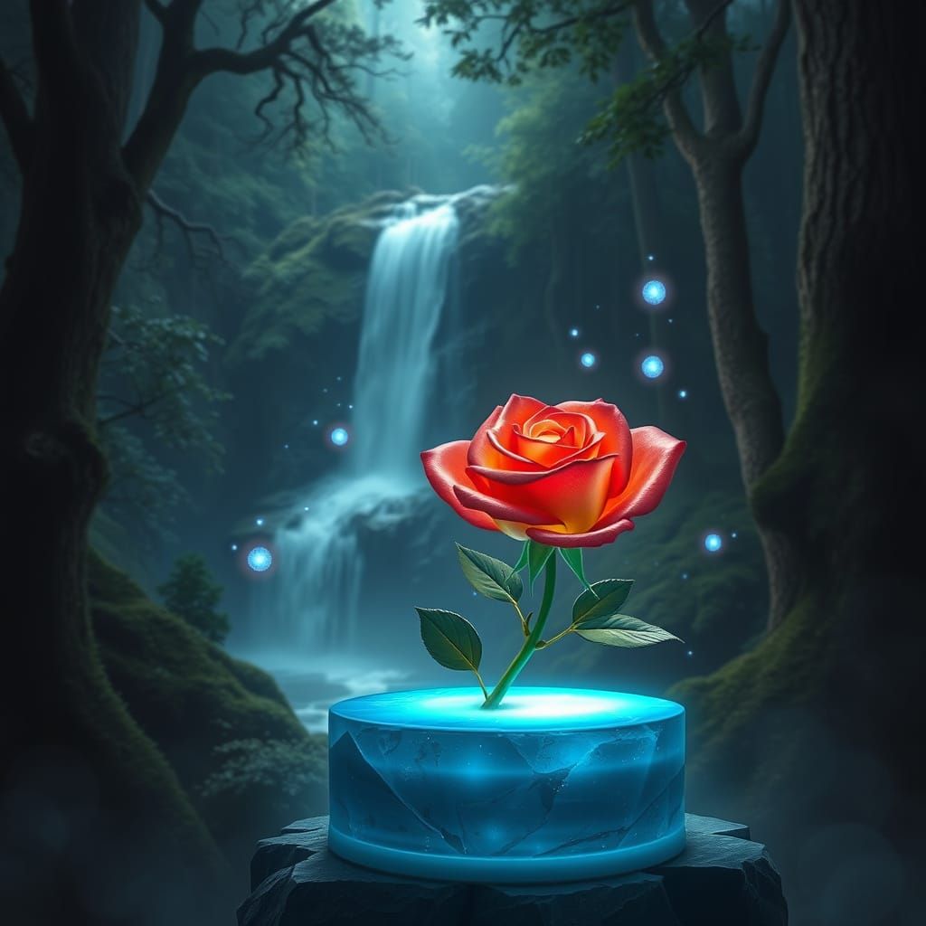 Ethereal Rose in Mystical Forest, Radiant with Soft Luminesc...