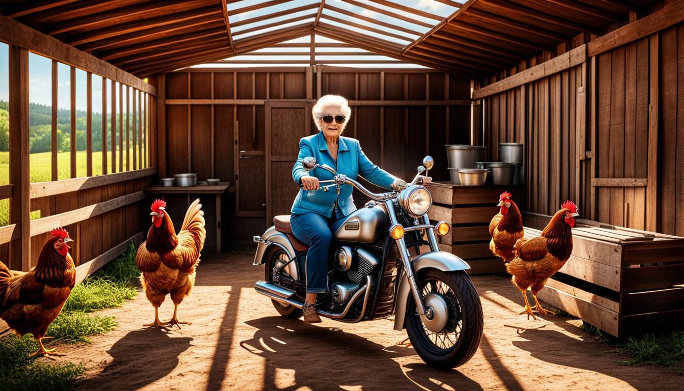 Image: My grandma rides a motorcycle in the chicken coop.  /...