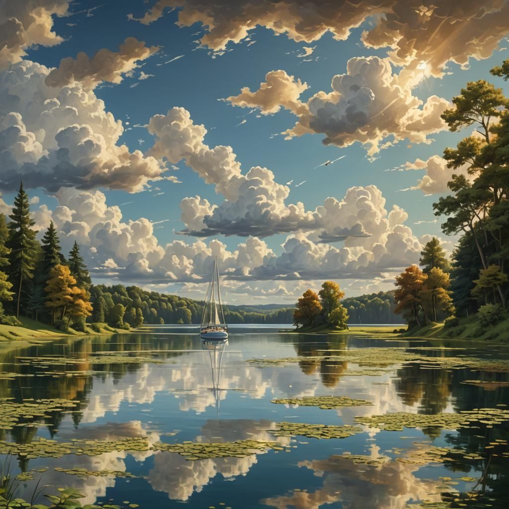 Golden Summer Lake: Photorealistic Fantasy Concept Art