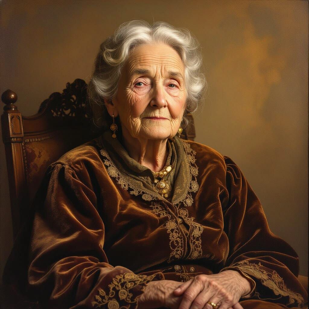 Serene Elderly Woman: Classical Portrait in Rembrandt Lighti...