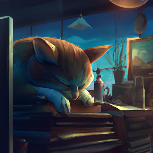 Cat Sleeping in Dramatic Digital Painting