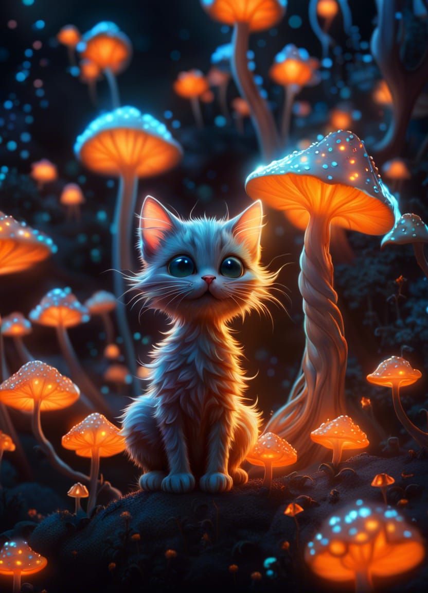 Symbiote Kitten Constellation on Luminous Mushrooms