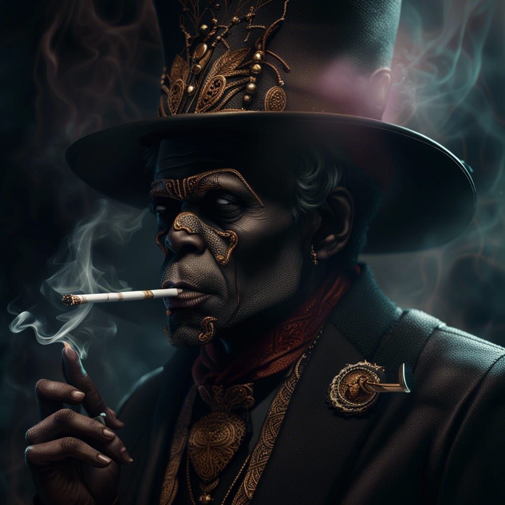 Noir Style Portrait of Papa Legba Smoking