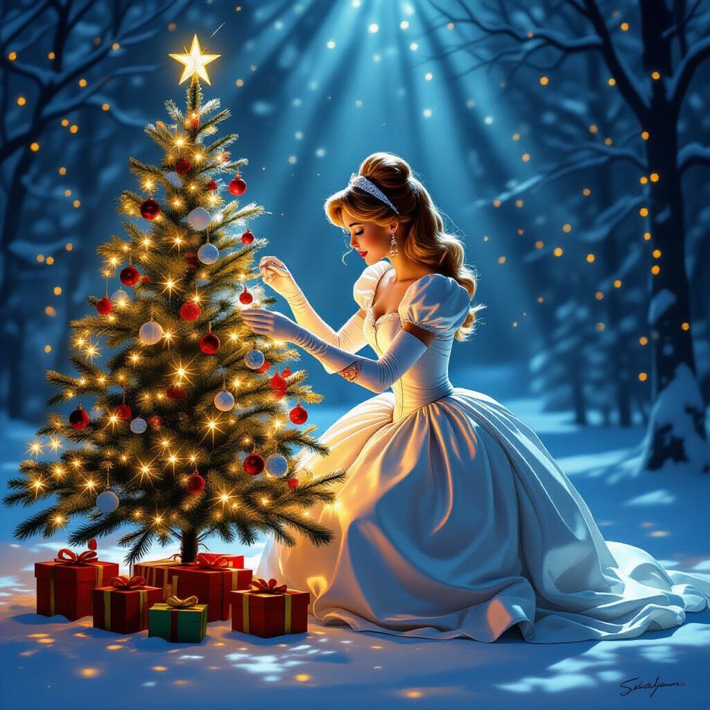 Cinderella's Christmas Tree in Matte Painting Style