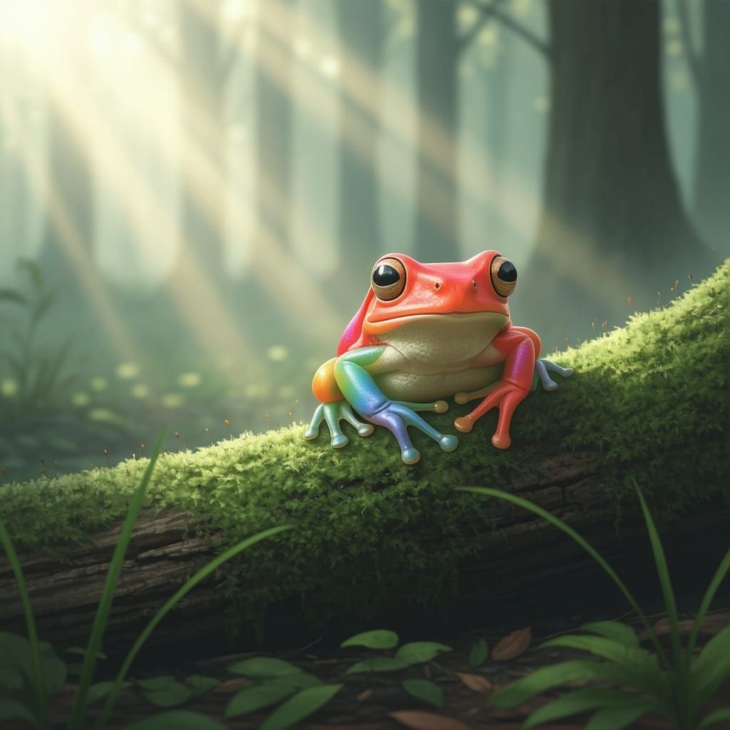Frog Resting on a Mossy Log