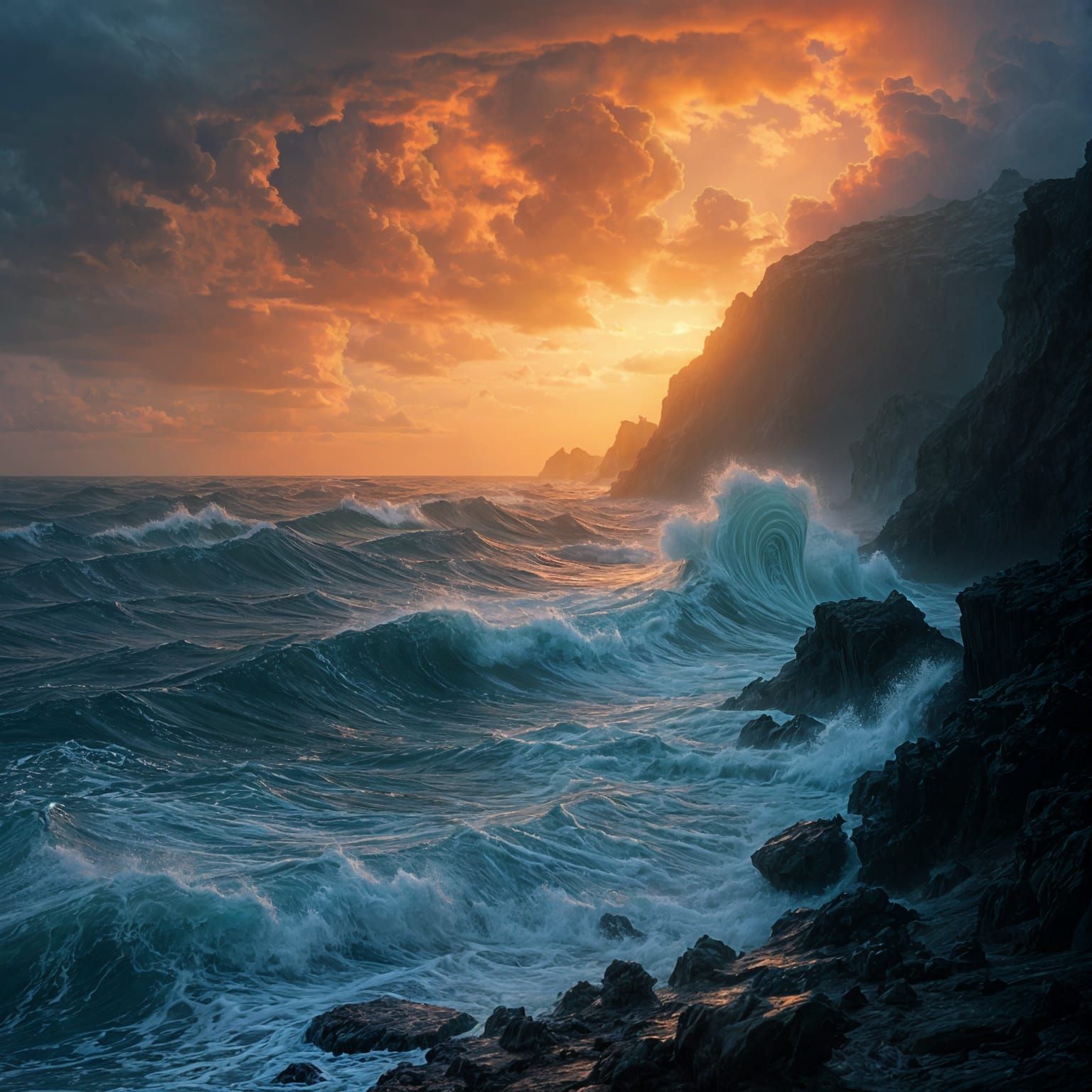 Dramatic Turbulent Seas Digital Matte Painting