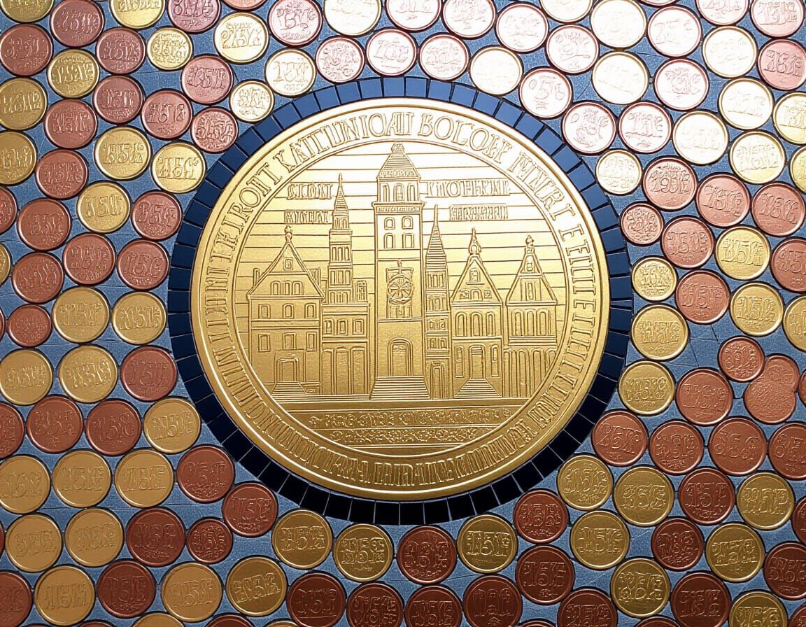 Mosaic Artwork Made From Various Coins