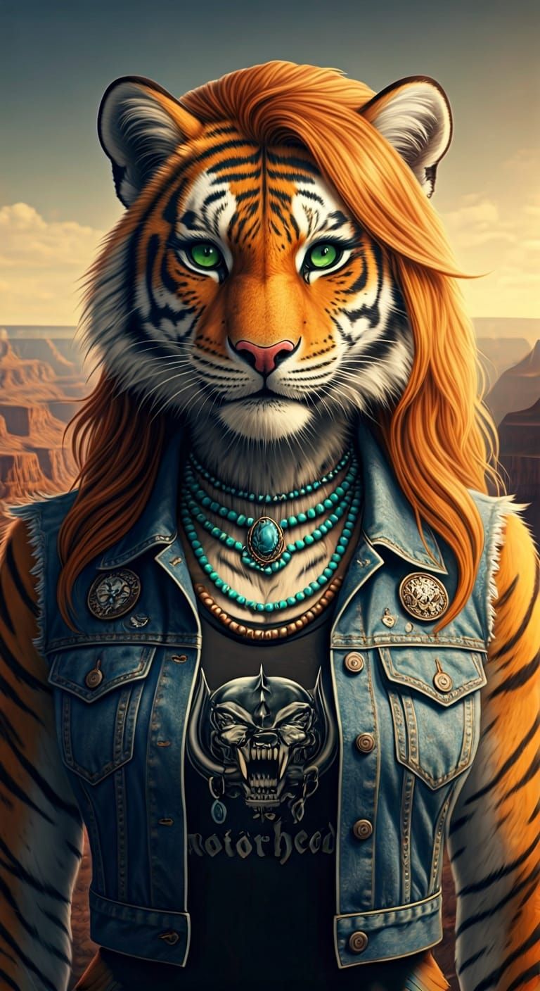 Anthropomorphic Tigress in Southwest Landscape, Digital Art