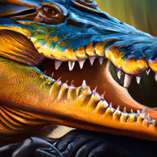 Anthropomorphic Crocodile Woman Portrait in Hyperdetailed St...