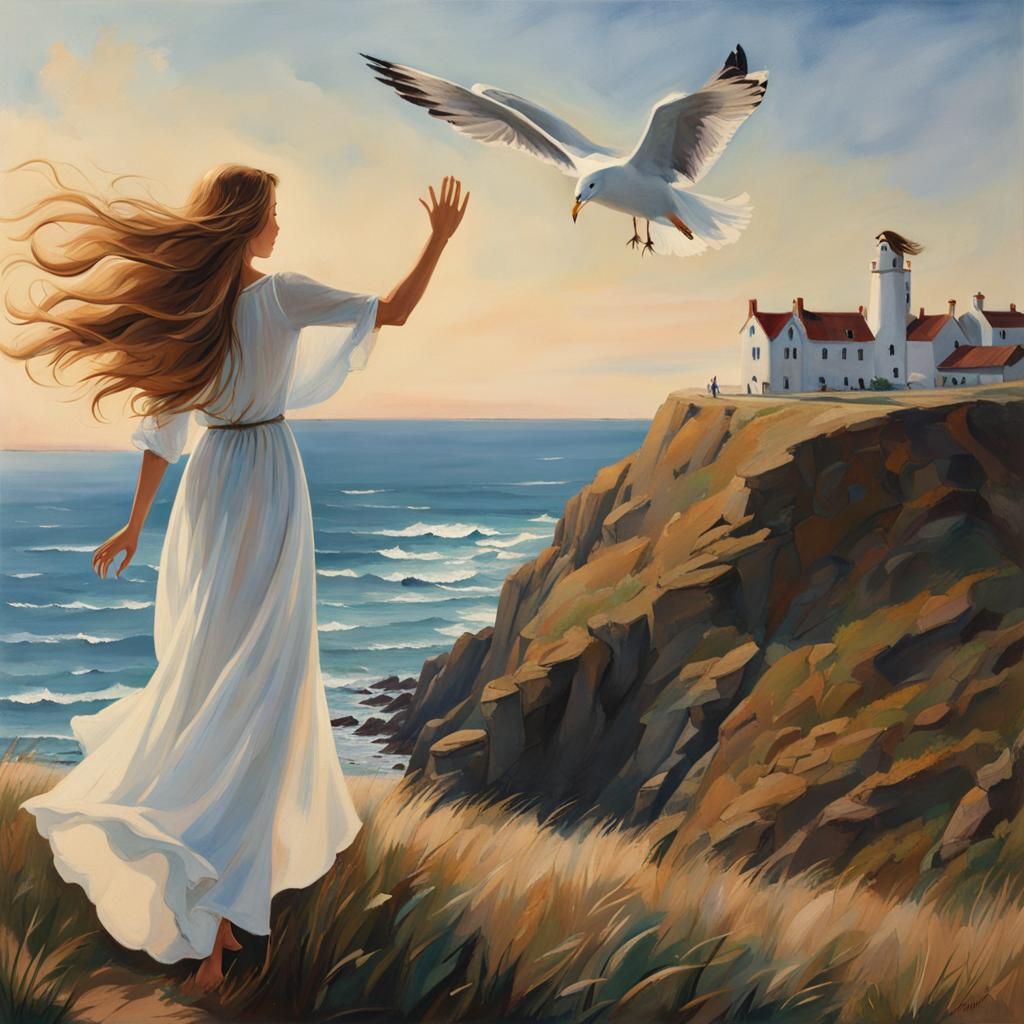 Girl, Seagull, and Sniper: Detailed Matte Painting