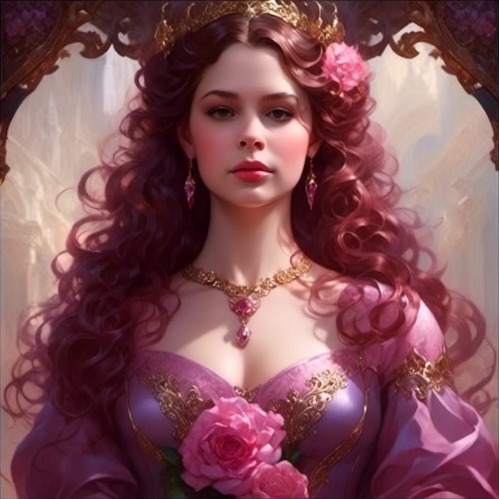 Princess with Brown Curls in Rococo Style