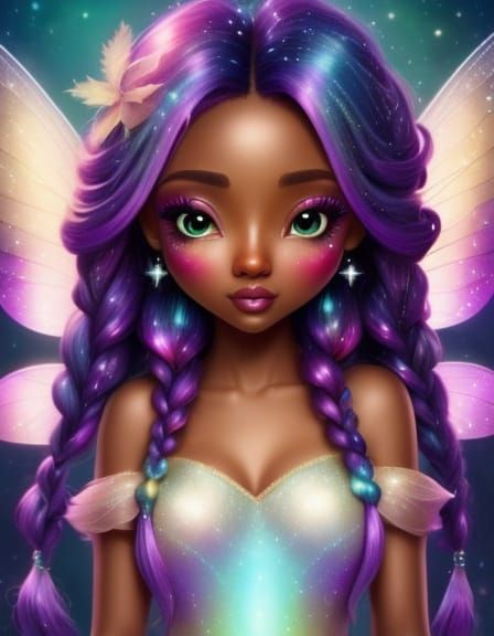 African American Christmas Fairy with Glittery Braids