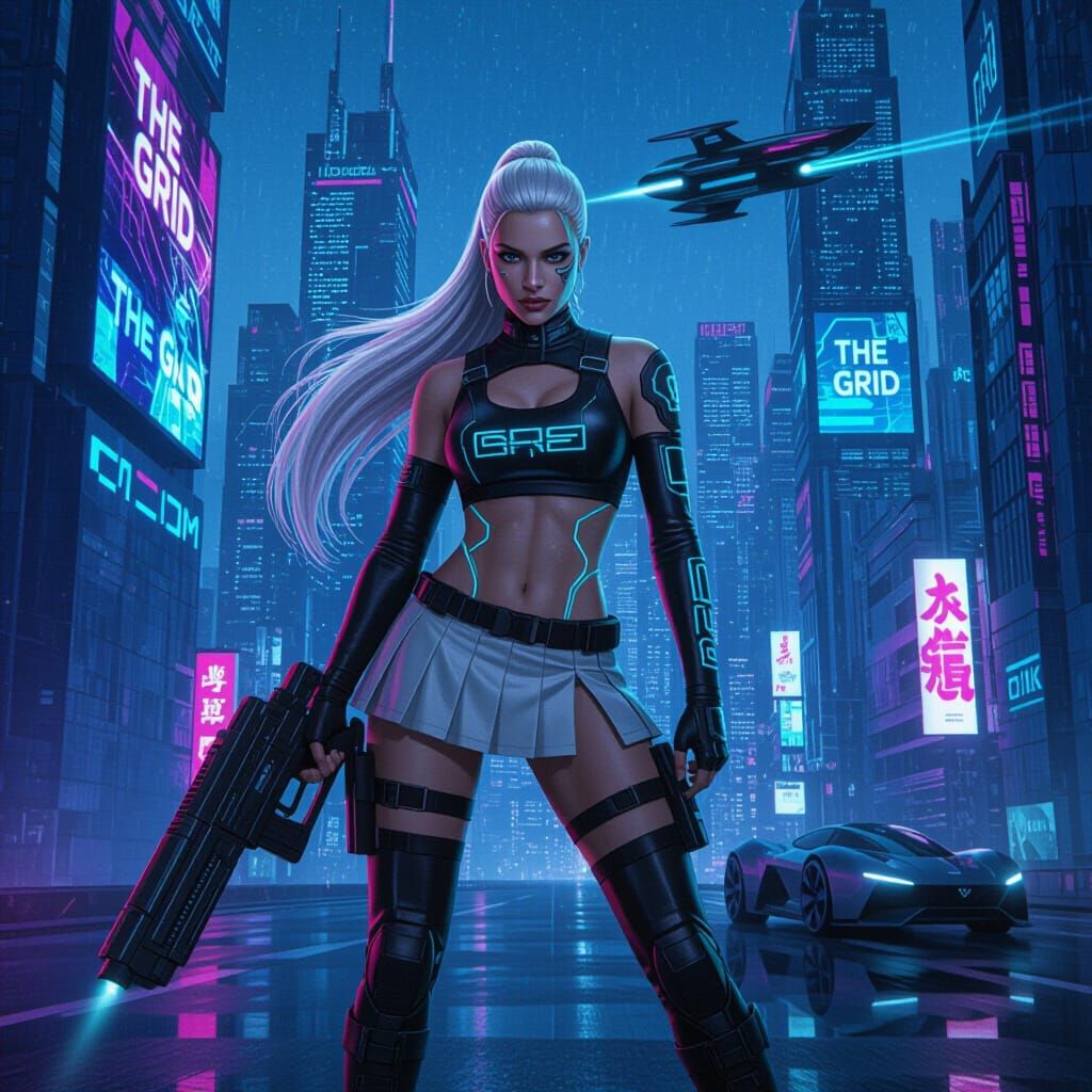 Cyberpunk Superheroine in Neon City
