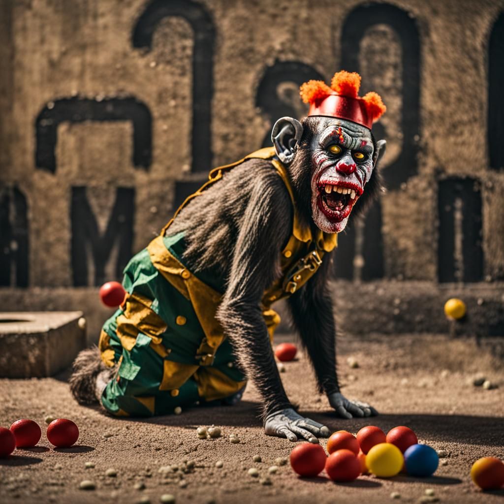 Zombie Monkey Clown Maniacally Grinning Before Firing Squad