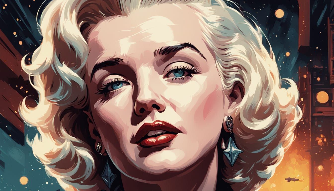 Marilyn Monroe Illustrated Portrait in Retro Comic Style