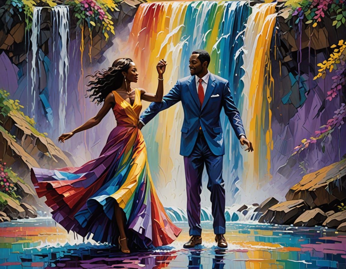 African American Couple Dancing: Expressionist Impasto Oil P...