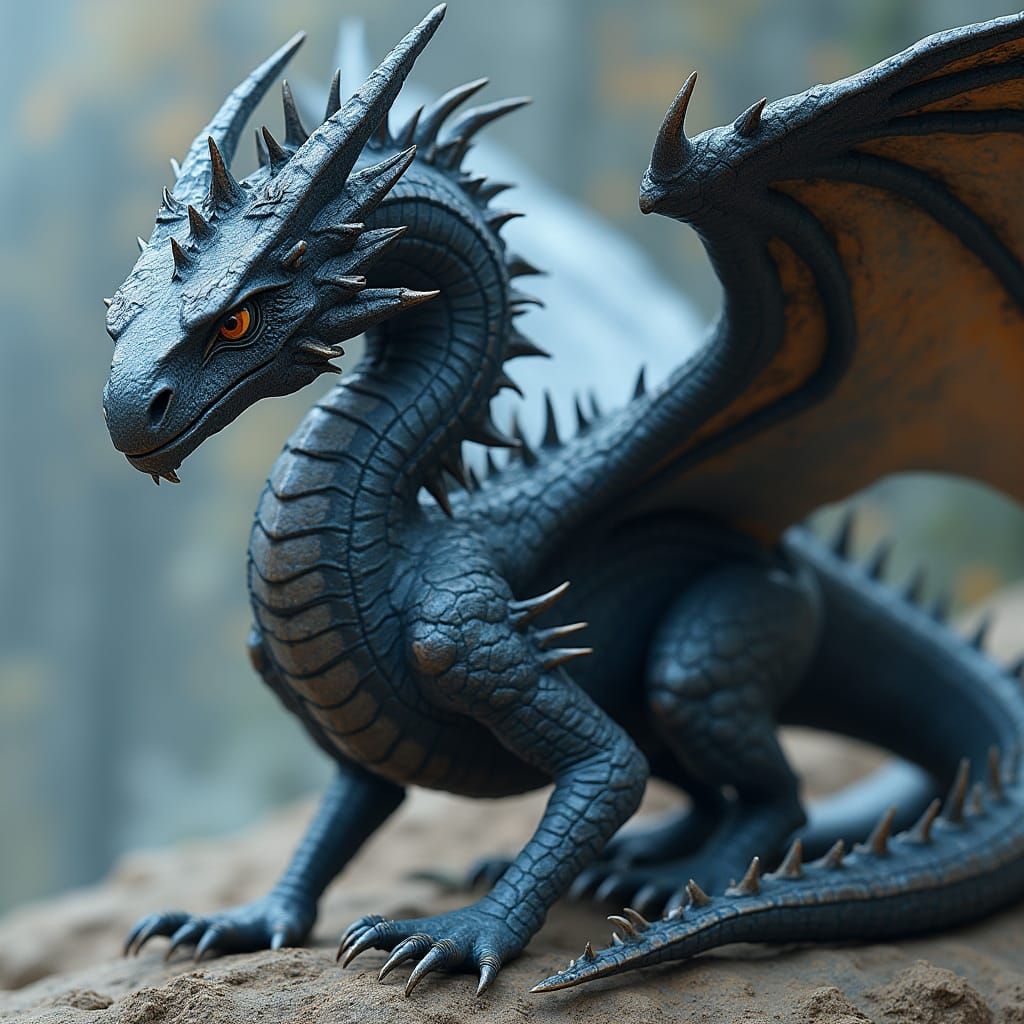 Majestic Spiked Dragon in Dark Industrial Aesthetic