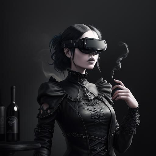 Goth Model in VR, Black and White Photography