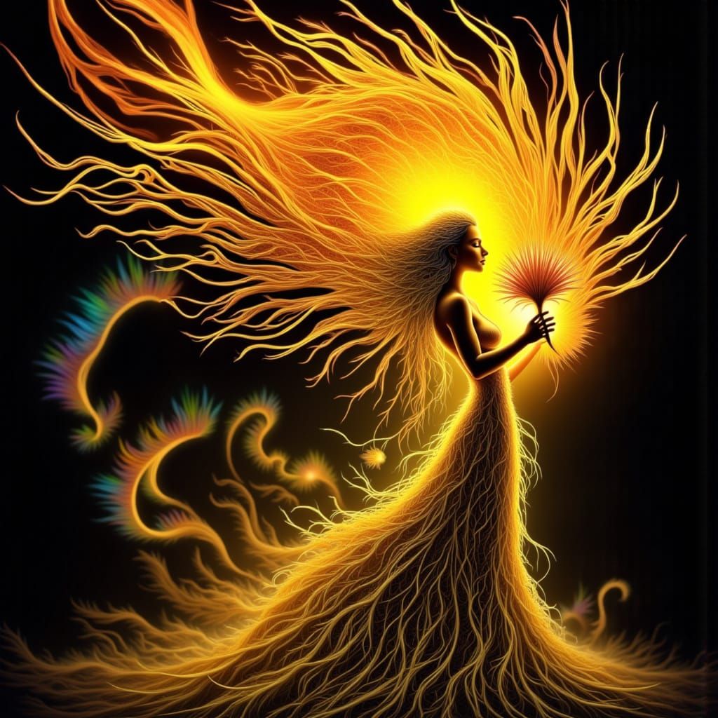 Surreal Elven Child in a Vibrant Fire-Land Dreamscape