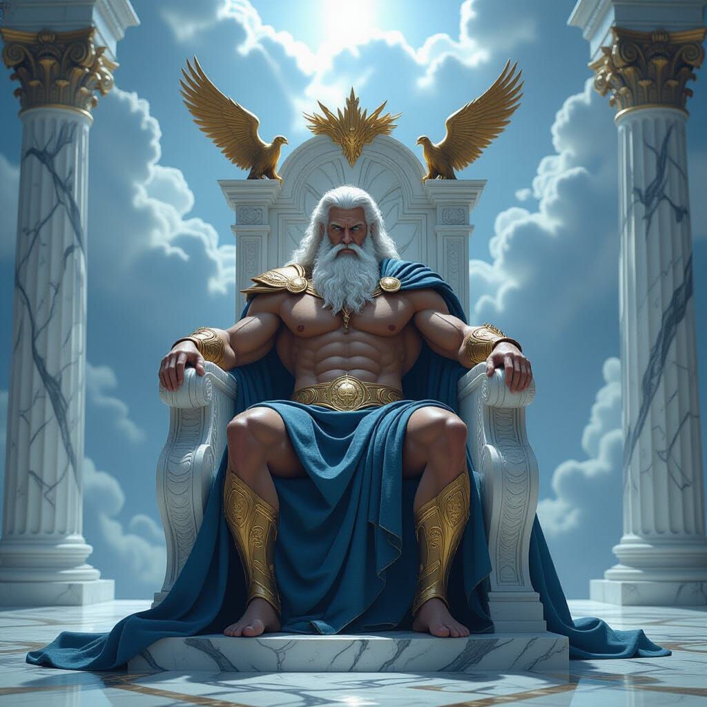 Zeus on Marble Throne with Eagle Carvings