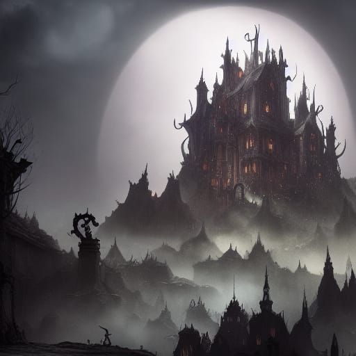 Dark Fantasy Mansion in Tim Burton Style
