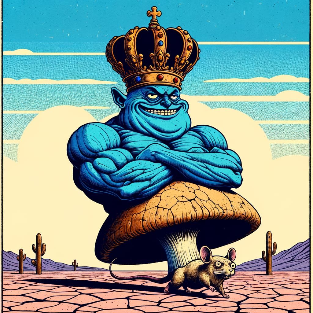 Smurf King Rides a Surreal Desert Mouse