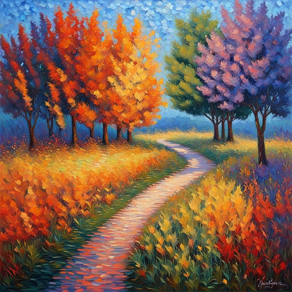 Expressionist Oil Painting with Colorful Impasto Textures