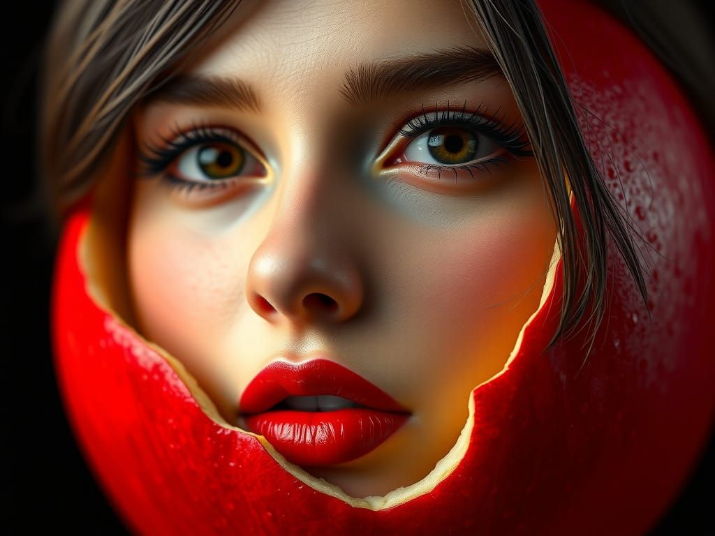 Ethereal Beauty Unveils from a Red Apple in Hyper-Realistic ...