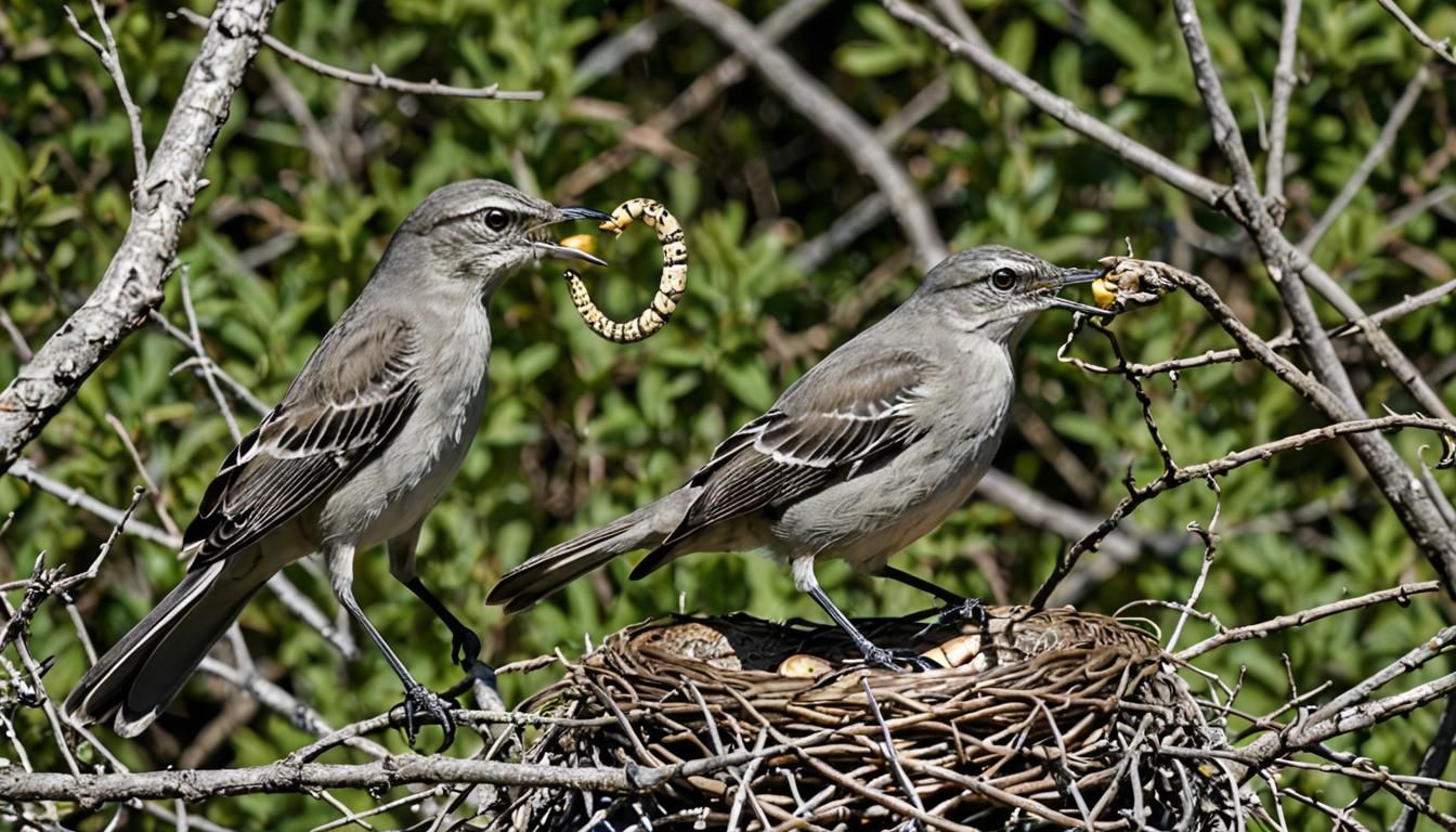 Mockingbird Defends Nest From Snake Attack