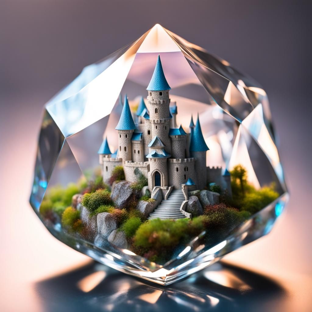 Tiny Castle Entrapped in Elegant Crystal