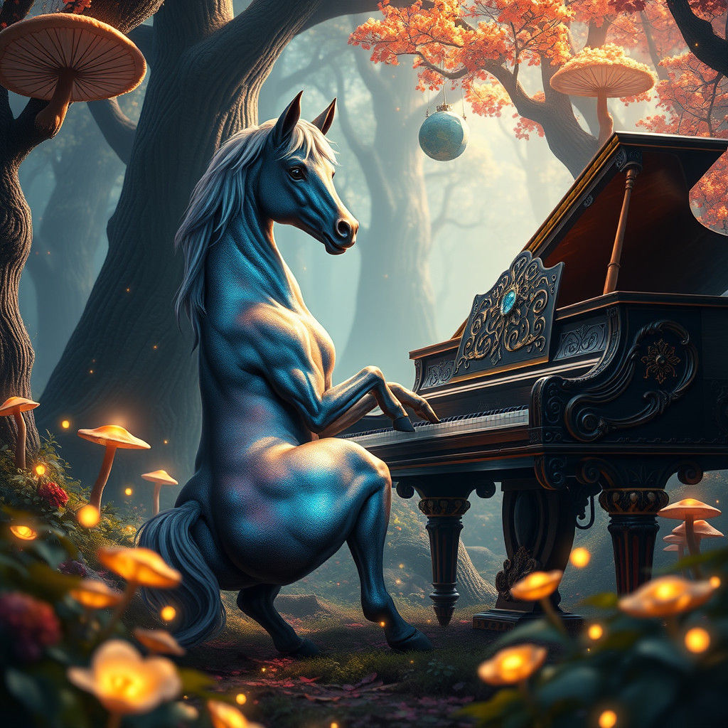 Iridescent Colt Plays Piano in Dreamlike Realm