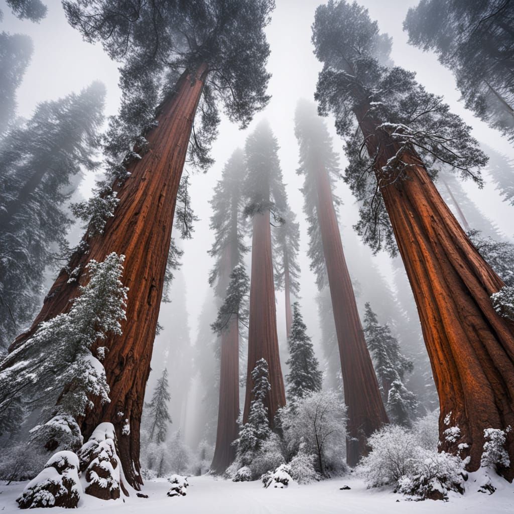 Gigantic Winter Forest with Majestic Stag in Cyberpunk Aesth...