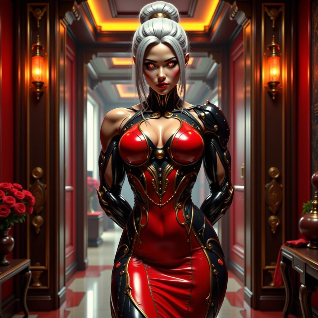 Elegant Cyberpunk Woman in Qipao Dress