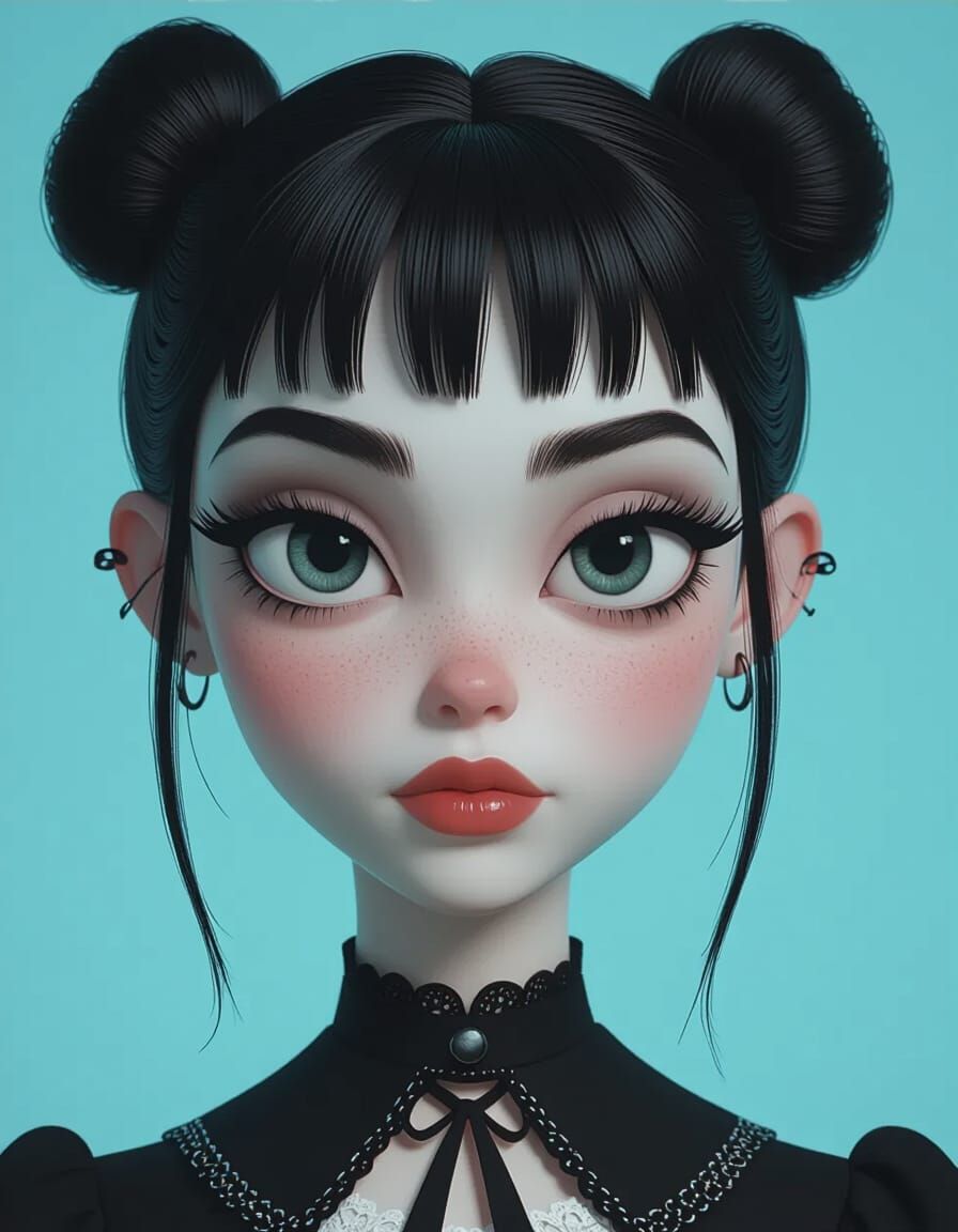 Gothic School Girl in Pixar 3D Style