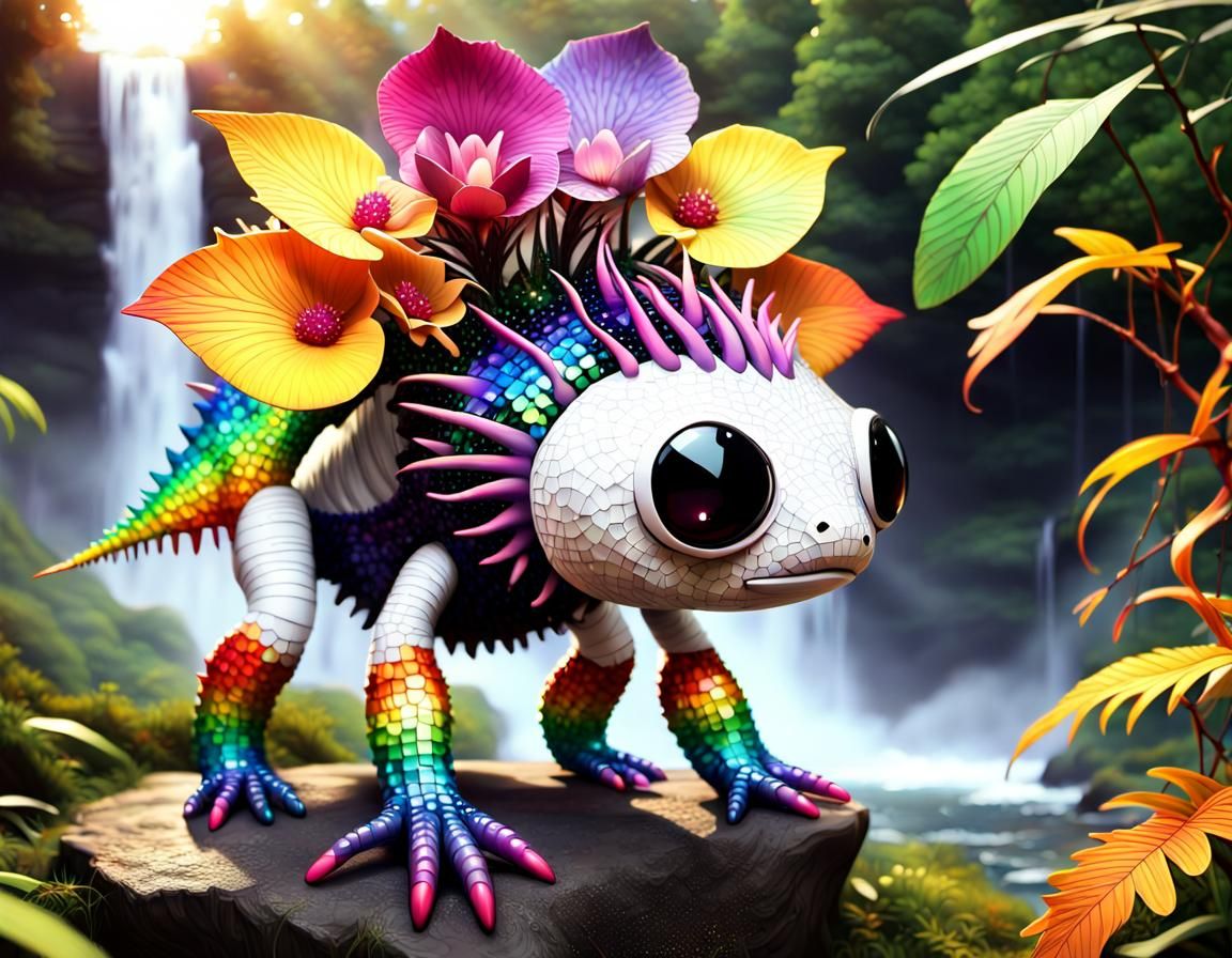 Stegosaurus Fly Mosaic with Rainbow Orchid Forest