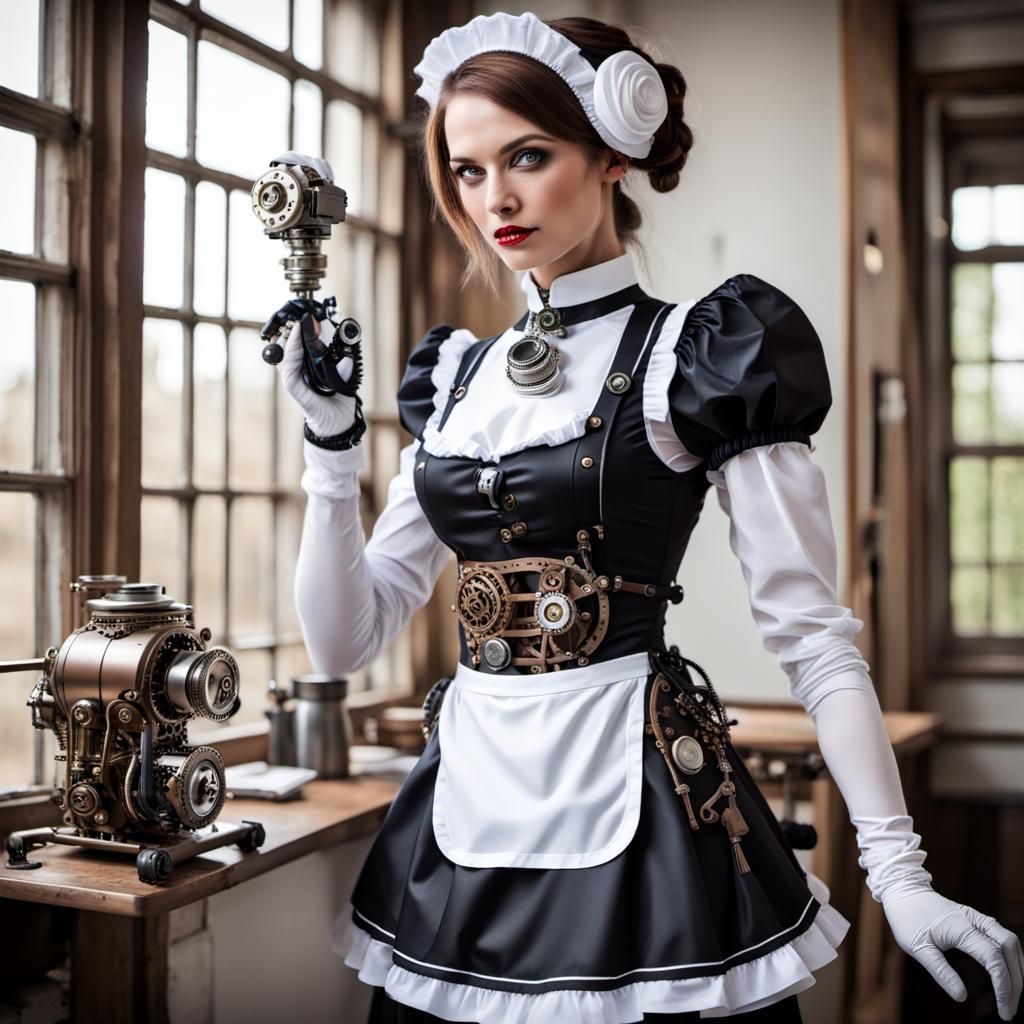 Steampunk Robotic Housemaid in French Maid Outfit