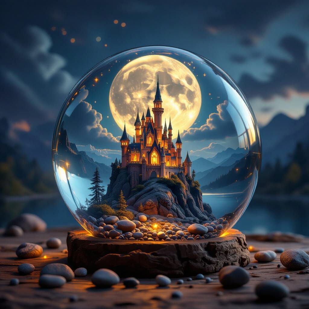 Magical Castle in Glass Sphere, Fantasy Realism