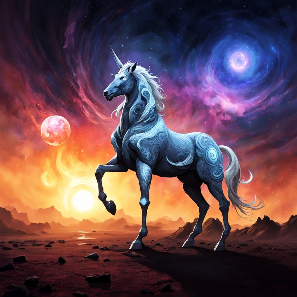 Majestic Centaur on Alien Planet in Ink Wash Style