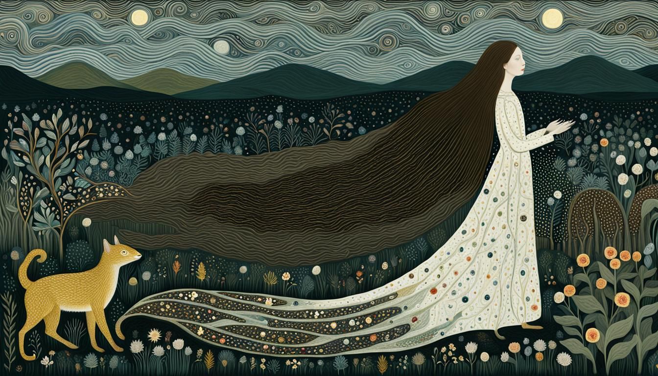 Dreamlike Sunset: Mythological Woman in Digital Art