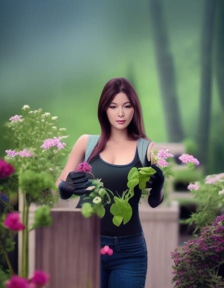 Woman Gardening: Hyperdetailed Digital Portrait