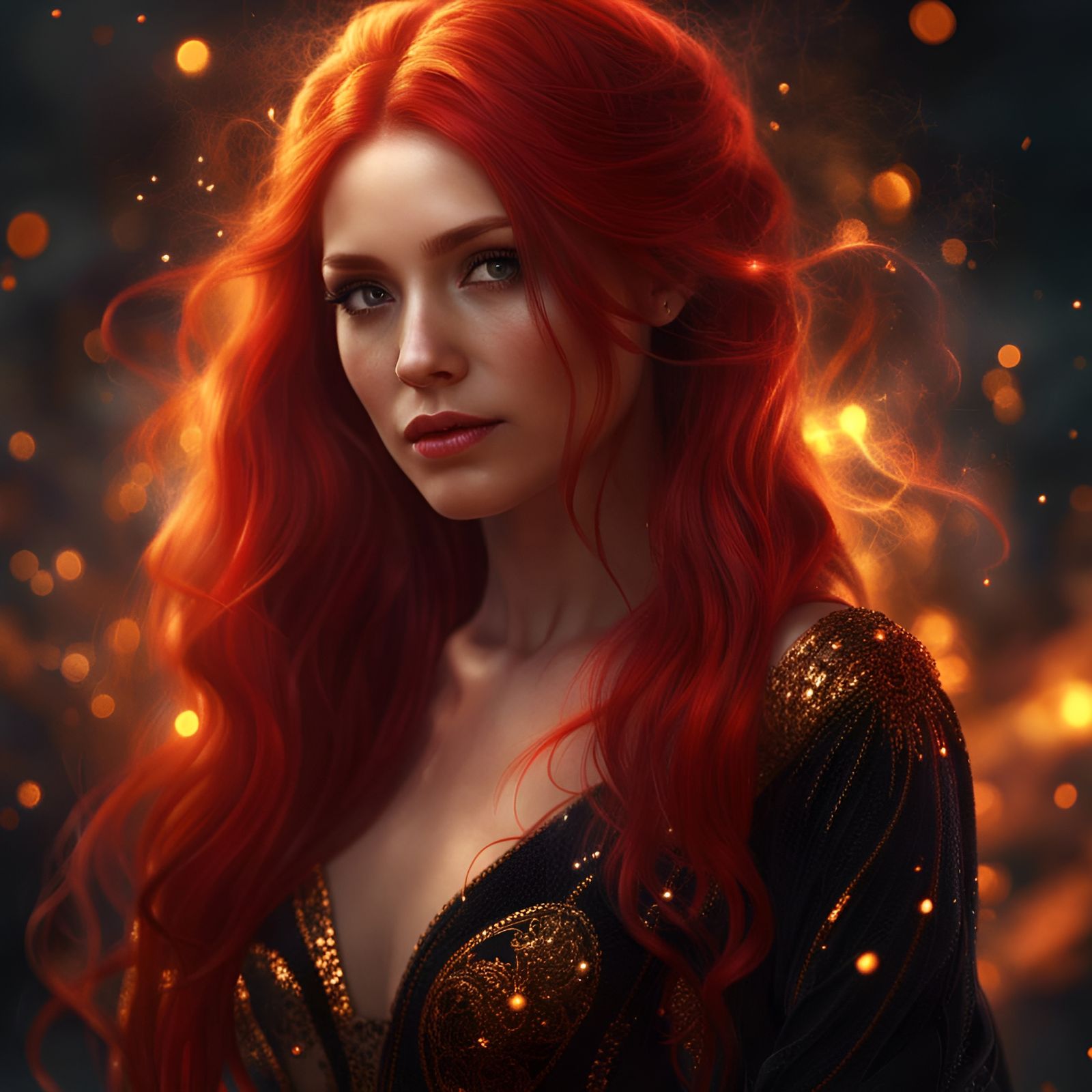 Woman with Red Hair in Magical Setting