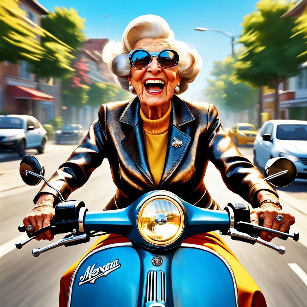 Happy Octogenarian on Scooter in GTA Style