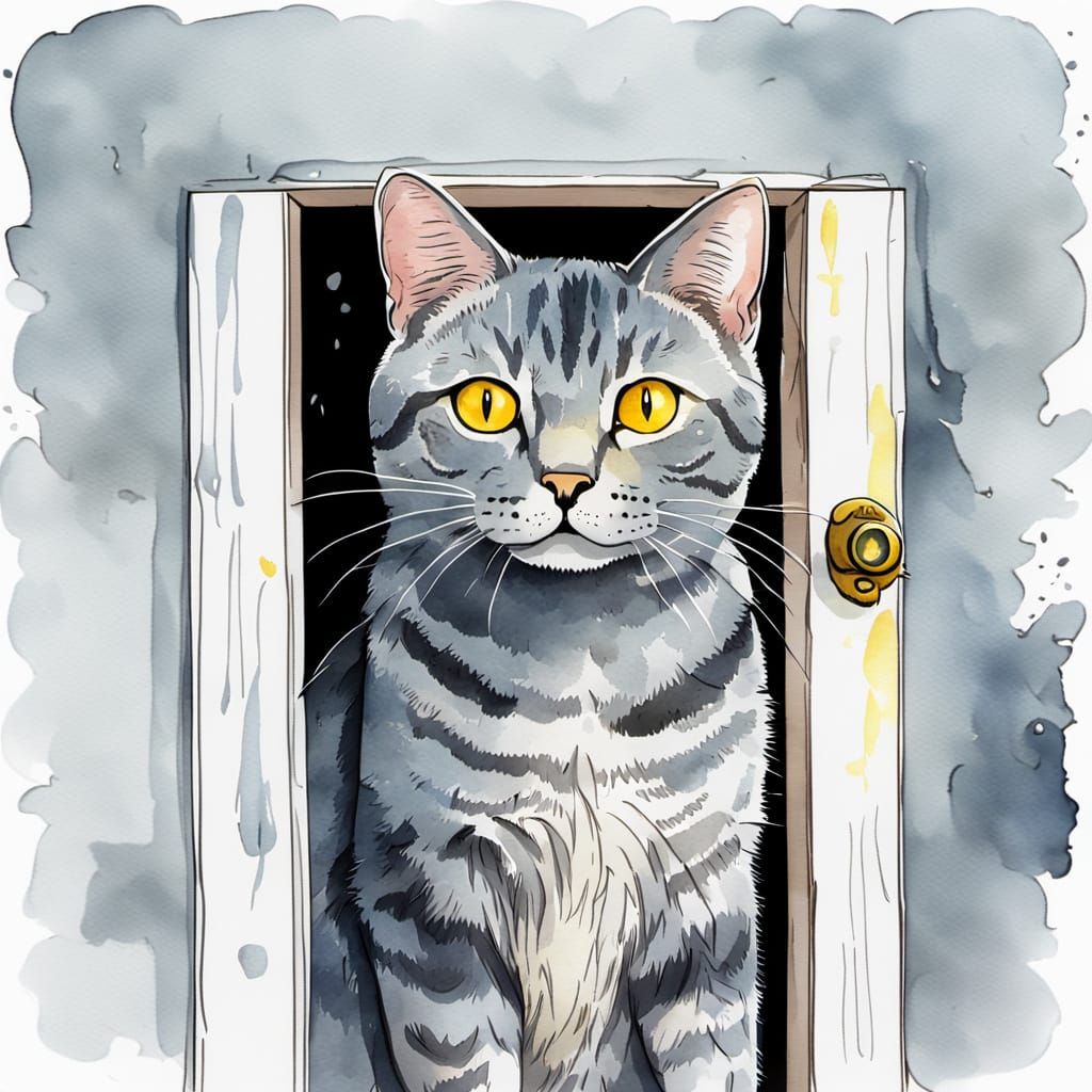 Blue-Gray Tabby Cat Warning Sign Illustration