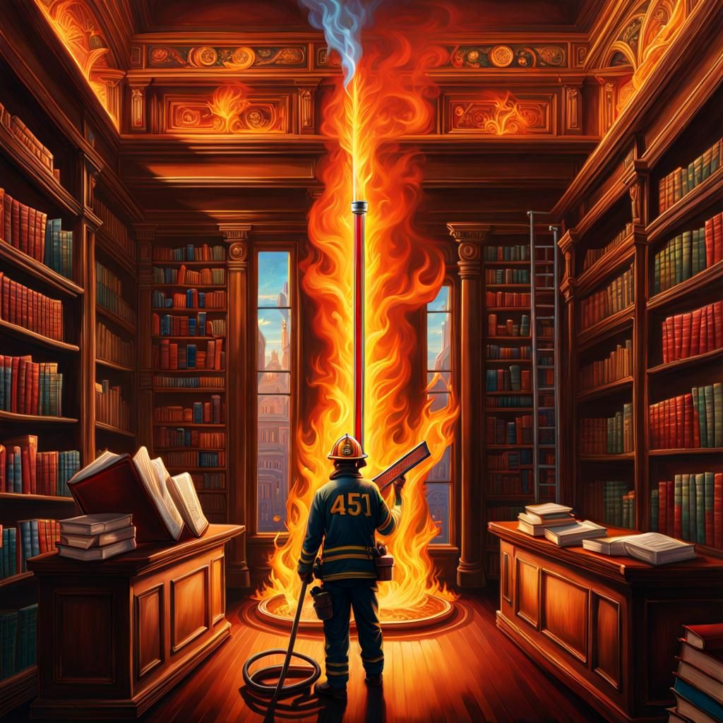 That's it, thermometer maxed 451 degrees Fahrenheit - time to torch the books! "Fahrenheit 451"