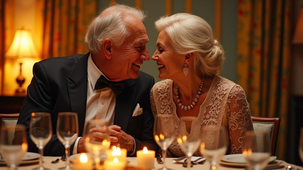 Golden Light Illuminates Loving Couple's Tender Glance