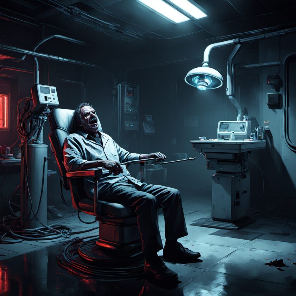 Cinematic Horror: Dentist's Chair with Surreal Blood Flow